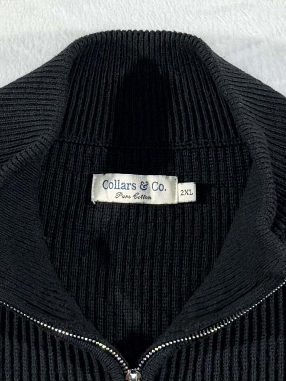Collars & Co. Men's 100% Cotton Ribbed 1/4 Zip Pullover Sweater Black 2XL - Picture 5 of 8
